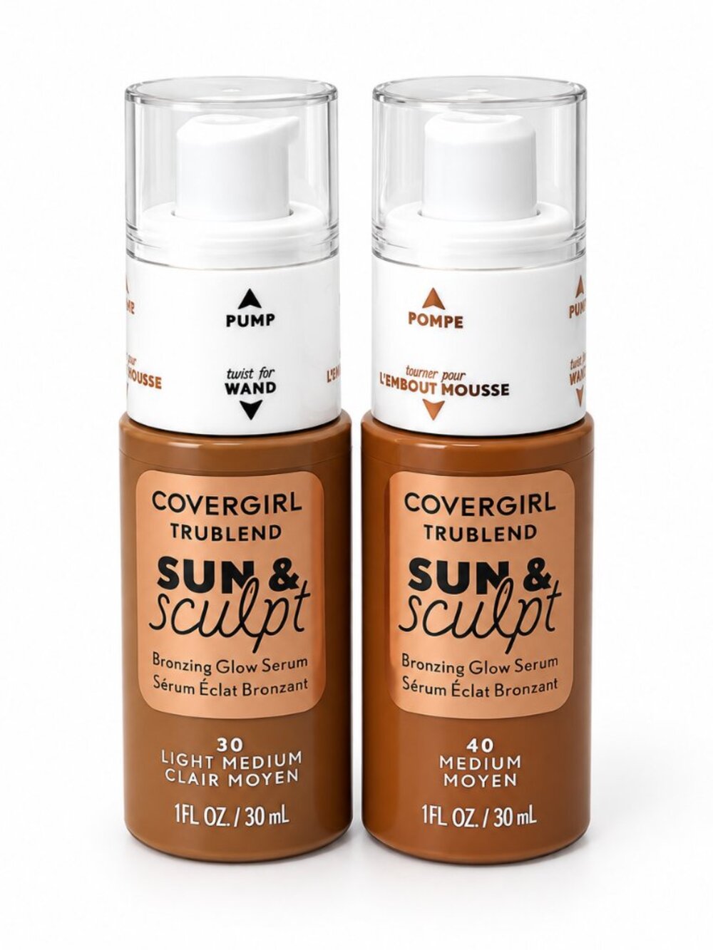 NEW CoverGirl TruBlend Sun & Sculpt Bronzing Glow Serum 2pc Bundle
